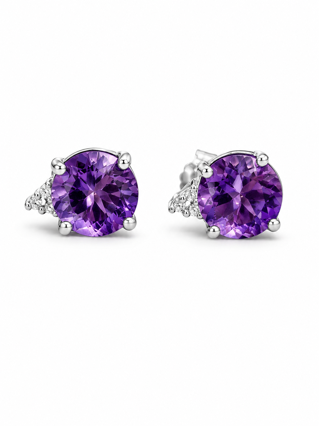 Sterling Silver Amethyst &amp; Rough Diamond Stud Earrings | 3.50 CTW