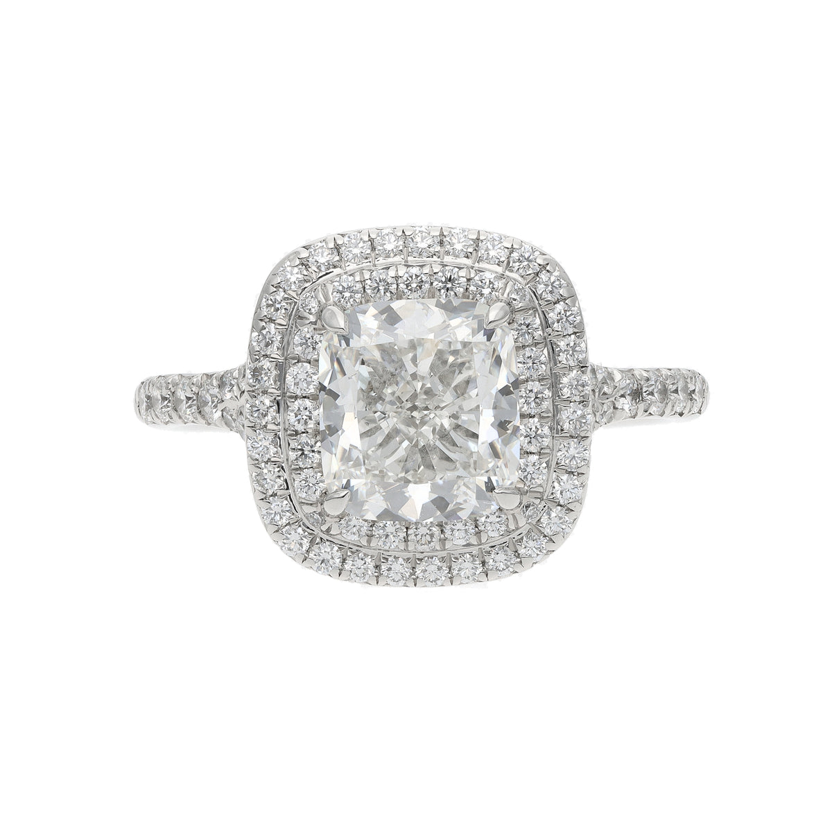 Tiffany &amp; Co. Soleste 2.02ct G VS2 Cushion Diamond Double Halo Platinum Engagement Ring