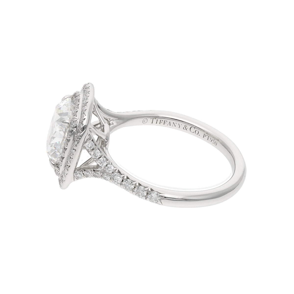 Tiffany &amp; Co. Soleste 2.02ct G VS2 Cushion Diamond Double Halo Platinum Engagement Ring