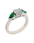 Jack Kelege Platinum 1.19ct E VVS2 Natural Diamond & Colombian Emerald Three-Stone Ring