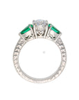 Jack Kelege Platinum 1.19ct E VVS2 Natural Diamond & Colombian Emerald Three-Stone Ring