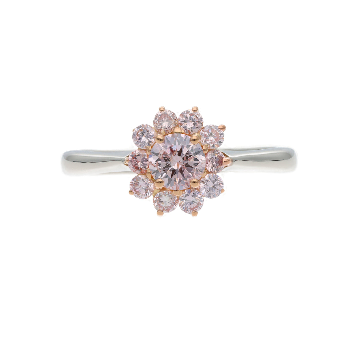 18K Two-Tone Gold 0.50ct Round Diamond &amp; Pink Diamond Halo Ring – 0.80ct TW