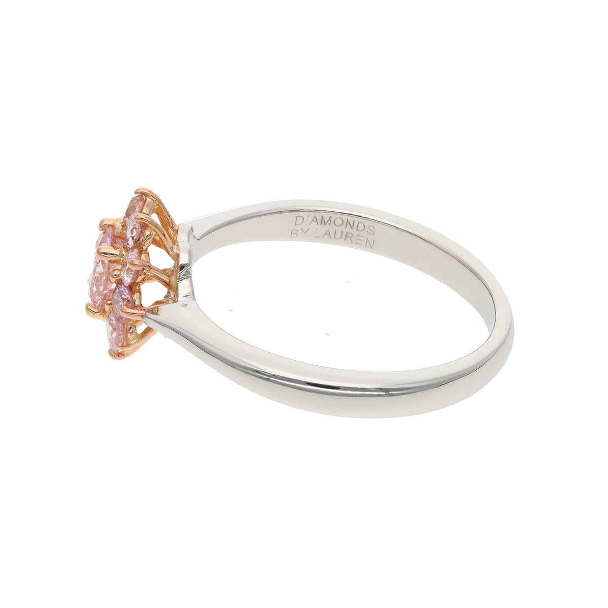 18K Two-Tone Gold 0.50ct Round Diamond &amp; Pink Diamond Halo Ring – 0.80ct TW