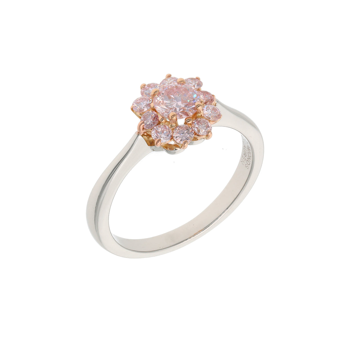 18K Two-Tone Gold 0.50ct Round Diamond &amp; Pink Diamond Halo Ring – 0.80ct TW