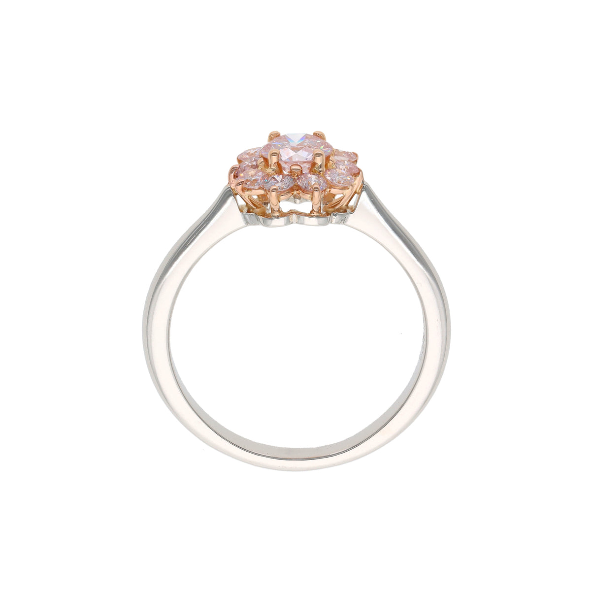 18K Two-Tone Gold 0.50ct Round Diamond &amp; Pink Diamond Halo Ring – 0.80ct TW