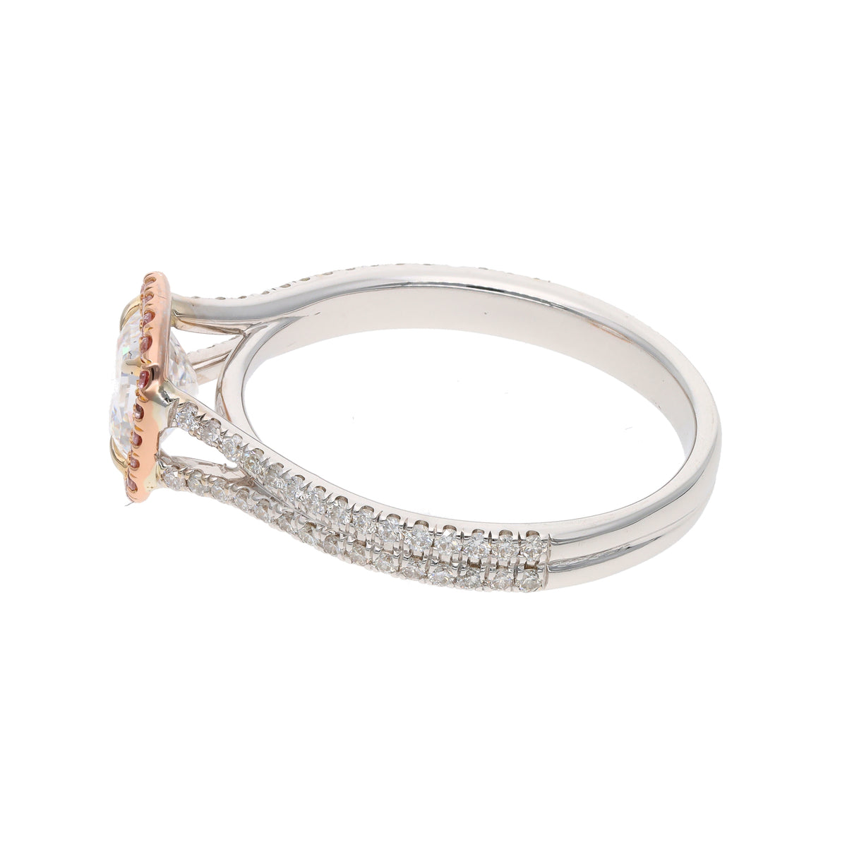 18K White Gold with Rose Gold Accents 1.04ct GIA E VS2 Asscher-Style Diamond &amp; 20 Pink Diamond Halo Engagement Ring