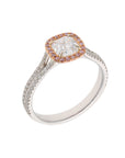 18K White Gold with Rose Gold Accents 1.04ct GIA E VS2 Asscher-Style Diamond & 20 Pink Diamond Halo Engagement Ring