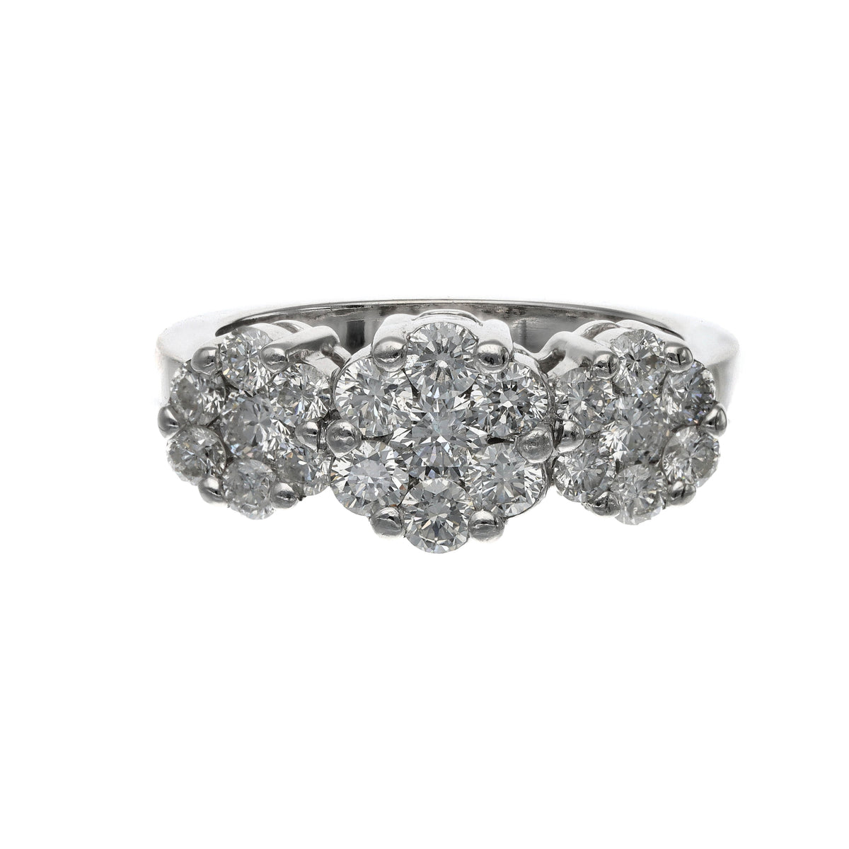 14K White Gold Approx. 1.51ct TW Diamond Three-Stone Look Cluster Ring