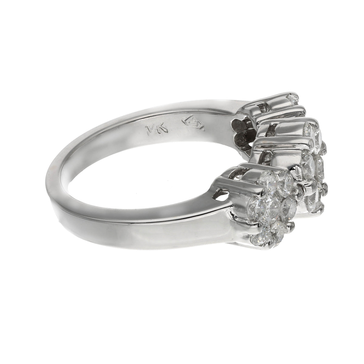 14K White Gold Approx. 1.51ct TW Diamond Three-Stone Look Cluster Ring