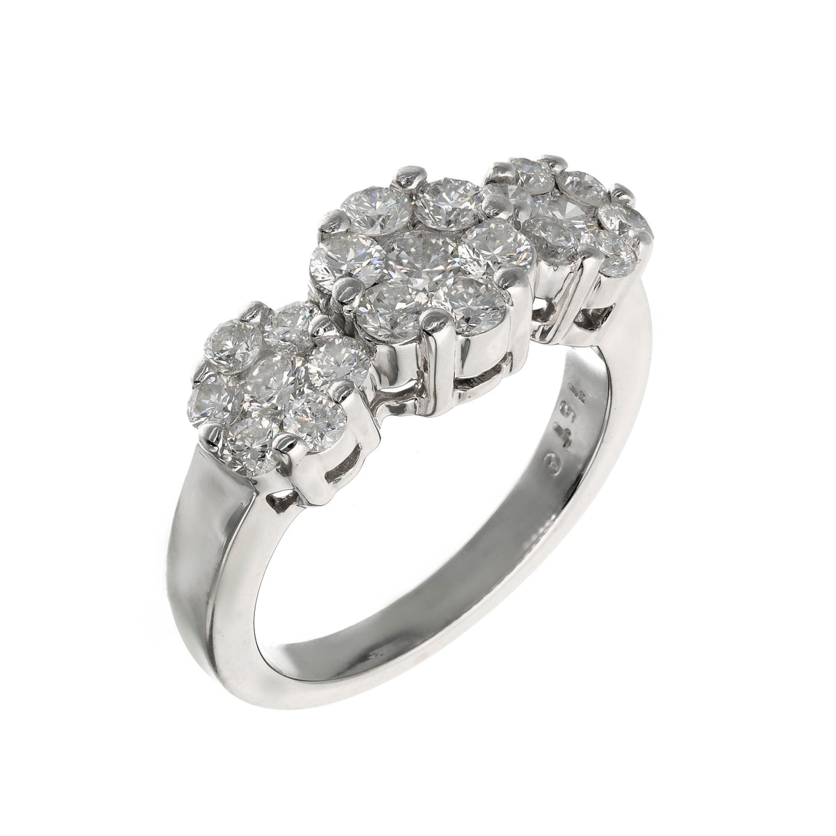 14K White Gold Approx. 1.51ct TW Diamond Three-Stone Look Cluster Ring