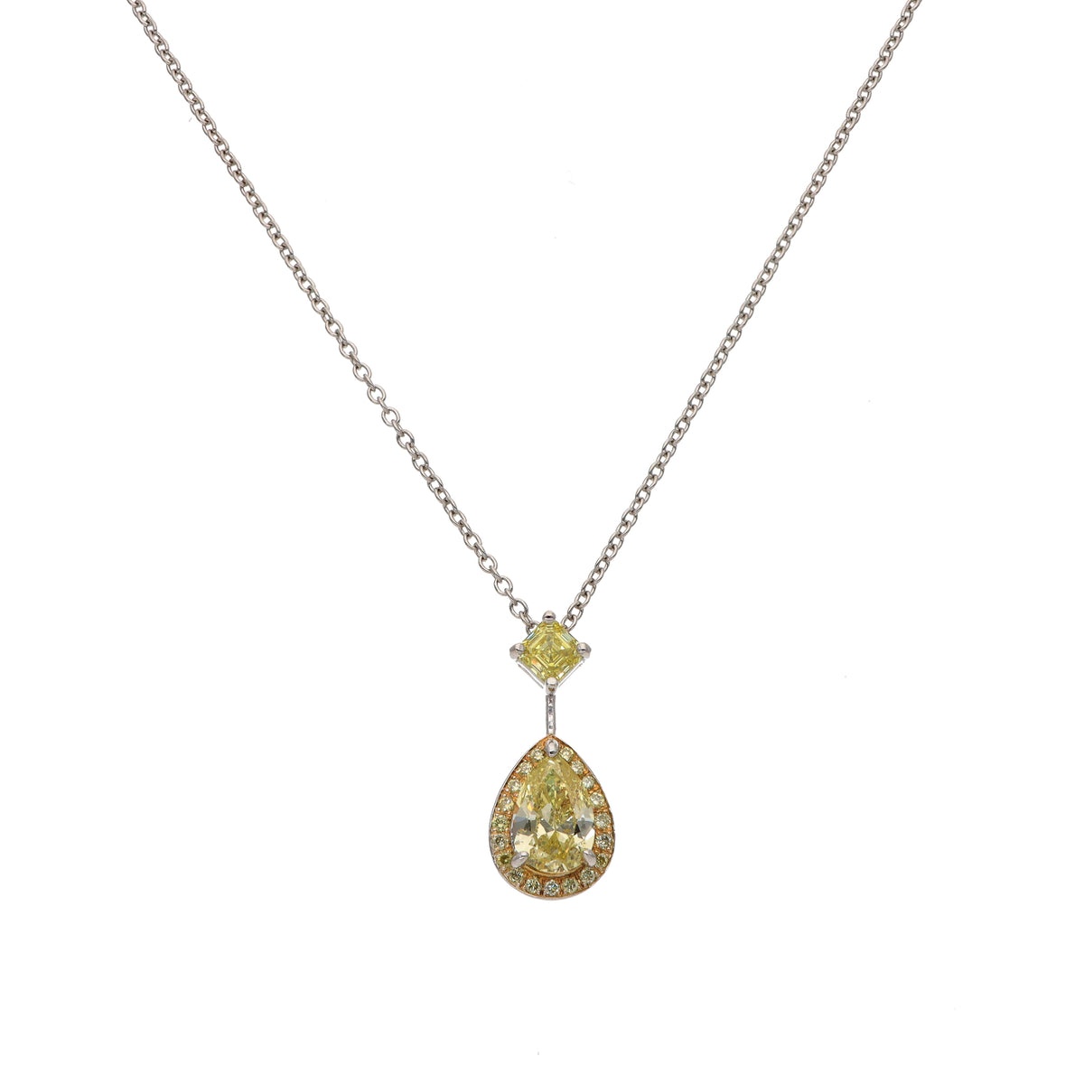 Platinum Drop Diamond Pendant Necklace with 1.01ct GIA Fancy Intense Yellow Pear-Shaped Diamond – 18"