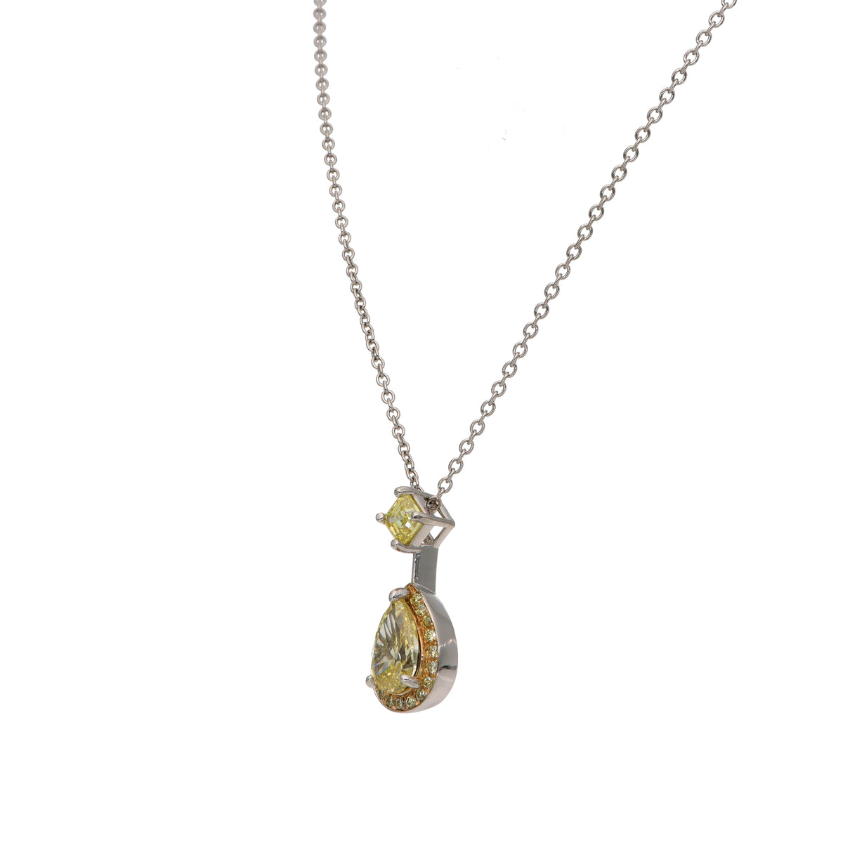 Platinum Drop Diamond Pendant Necklace with 1.01ct GIA Fancy Intense Yellow Pear-Shaped Diamond – 18"