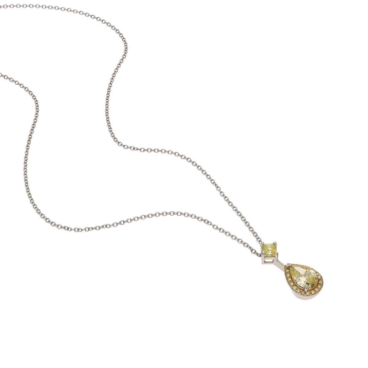 Platinum Drop Diamond Pendant Necklace with 1.01ct GIA Fancy Intense Yellow Pear-Shaped Diamond – 18"