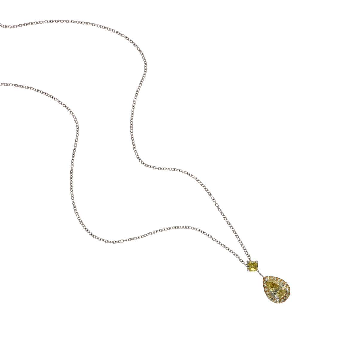 Platinum Drop Diamond Pendant Necklace with 1.01ct GIA Fancy Intense Yellow Pear-Shaped Diamond – 18"