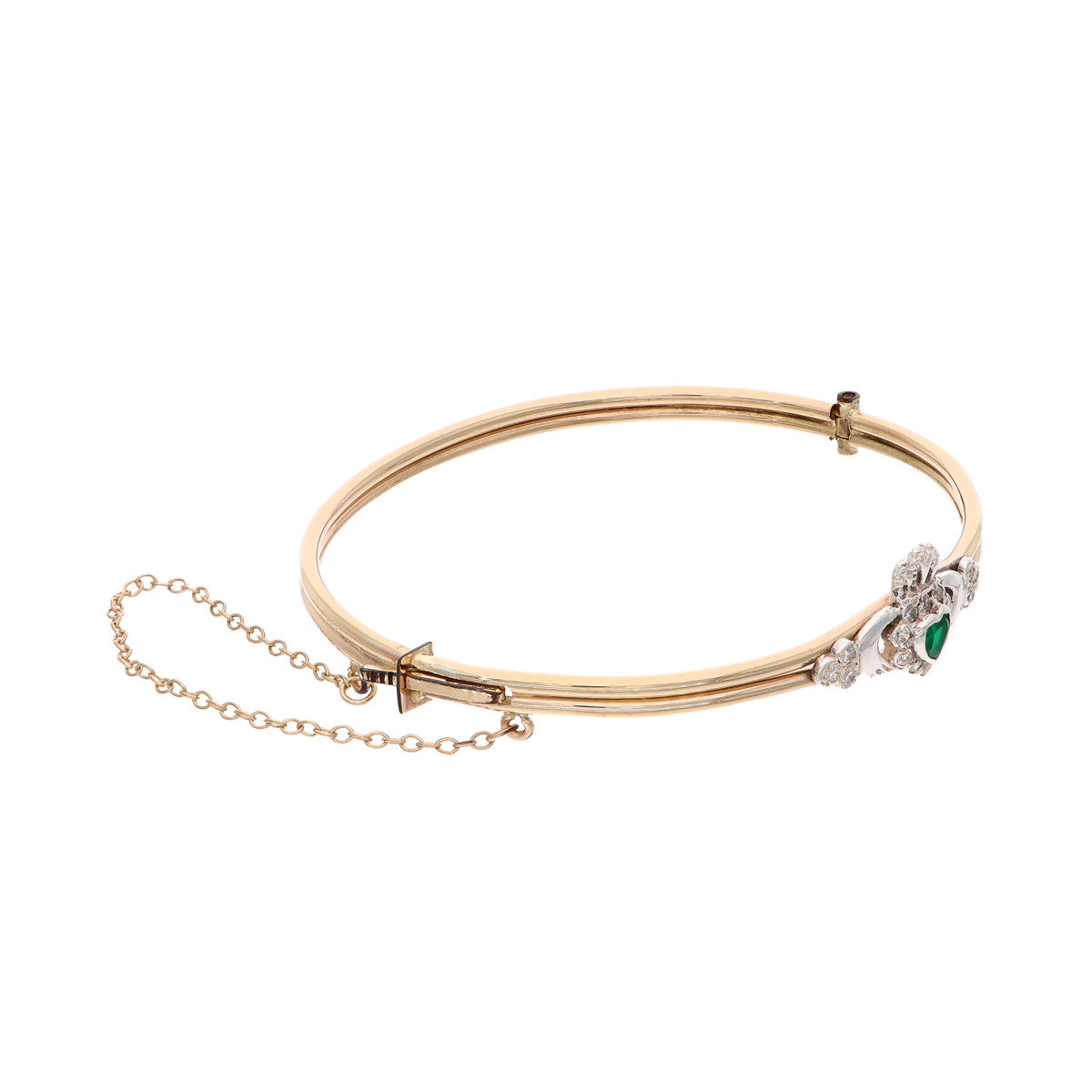 10K Gold-Filled Two-Tone Irish Claddagh Diamond &amp; Emerald Estate Bangle Bracelet