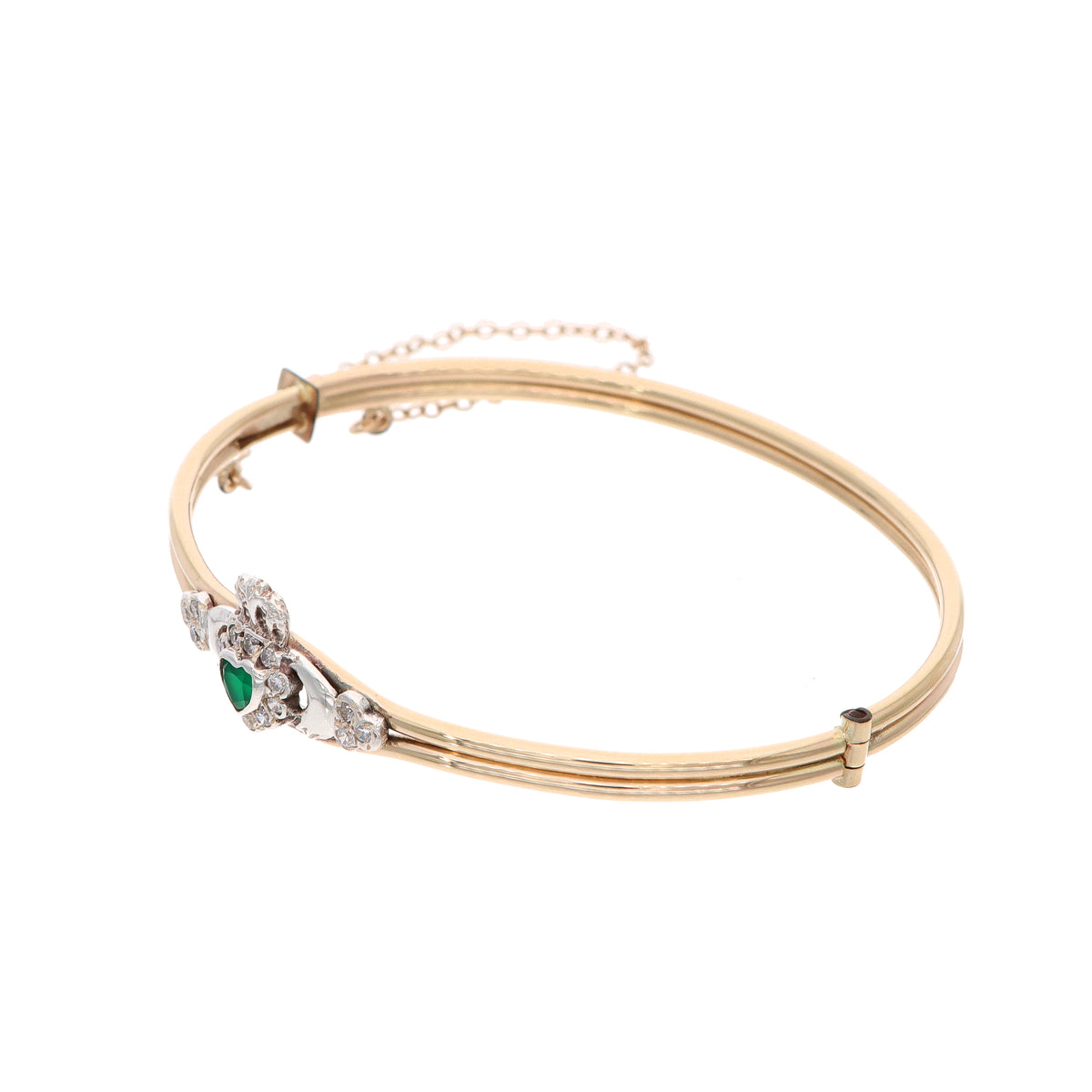 10K Gold-Filled Two-Tone Irish Claddagh Diamond &amp; Emerald Estate Bangle Bracelet