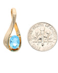 14K Yellow Gold Twisted Drop Blue Topaz Estate Pendant
