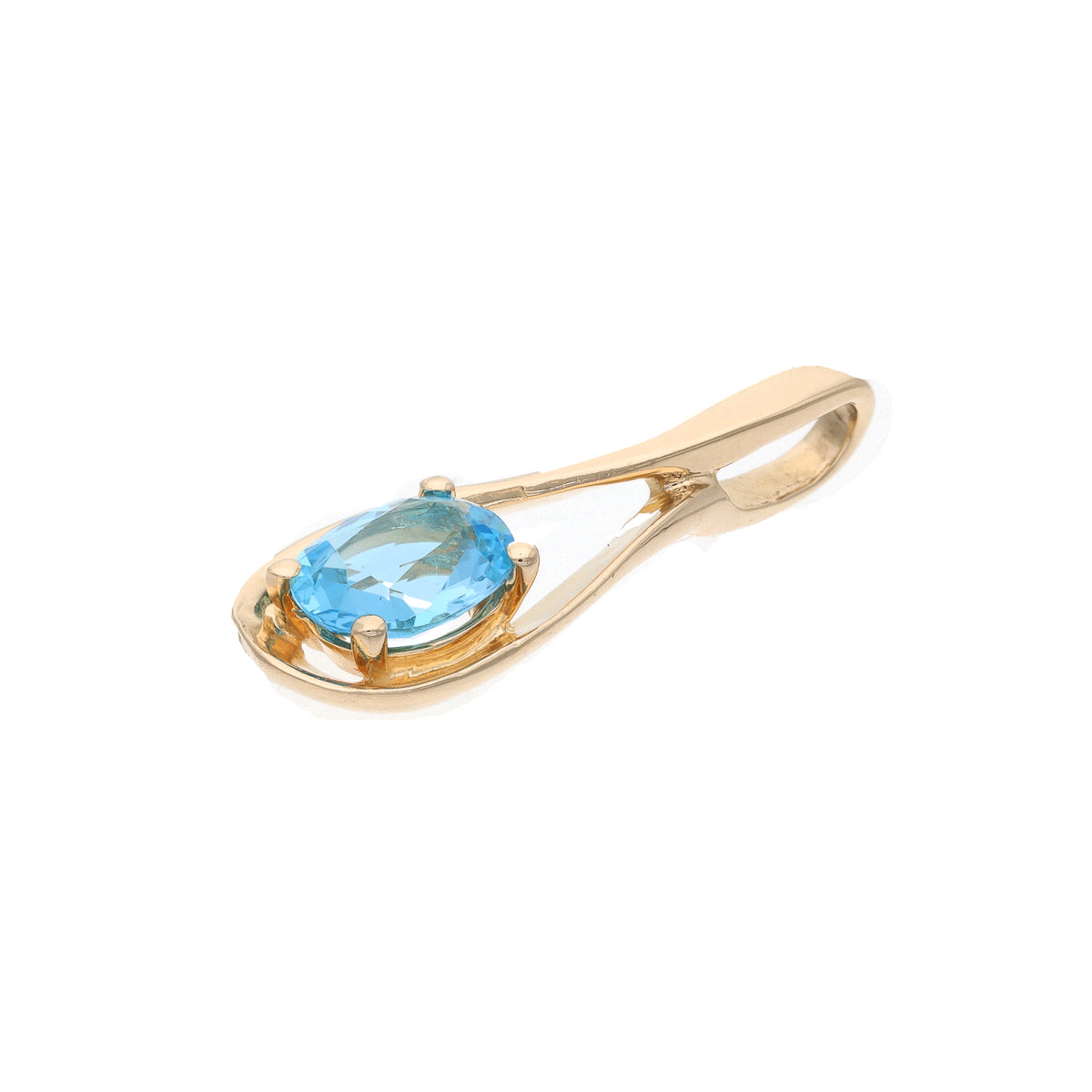 14K Yellow Gold Twisted Drop Blue Topaz Estate Pendant