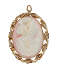 14K Yellow Gold Cameo & Seed Pearl Estate Pendant Brooch