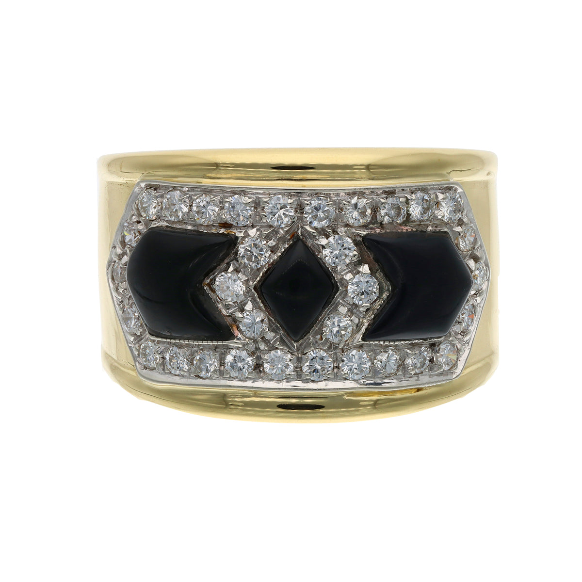 18K Yellow Gold Contemporary Estate Onyx &amp; 0.60ct TW Diamond Fashion Ring