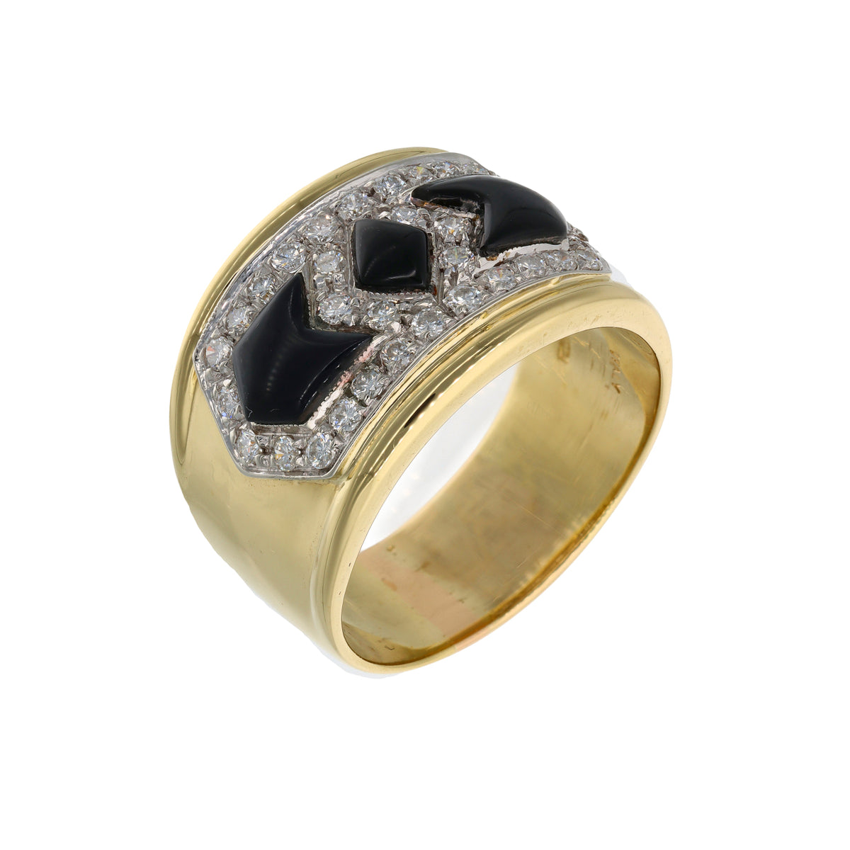18K Yellow Gold Contemporary Estate Onyx &amp; 0.60ct TW Diamond Fashion Ring