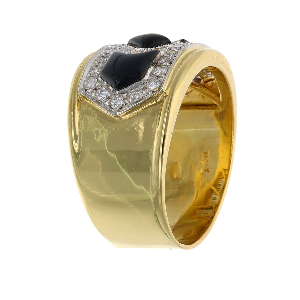 18K Yellow Gold Contemporary Estate Onyx &amp; 0.60ct TW Diamond Fashion Ring