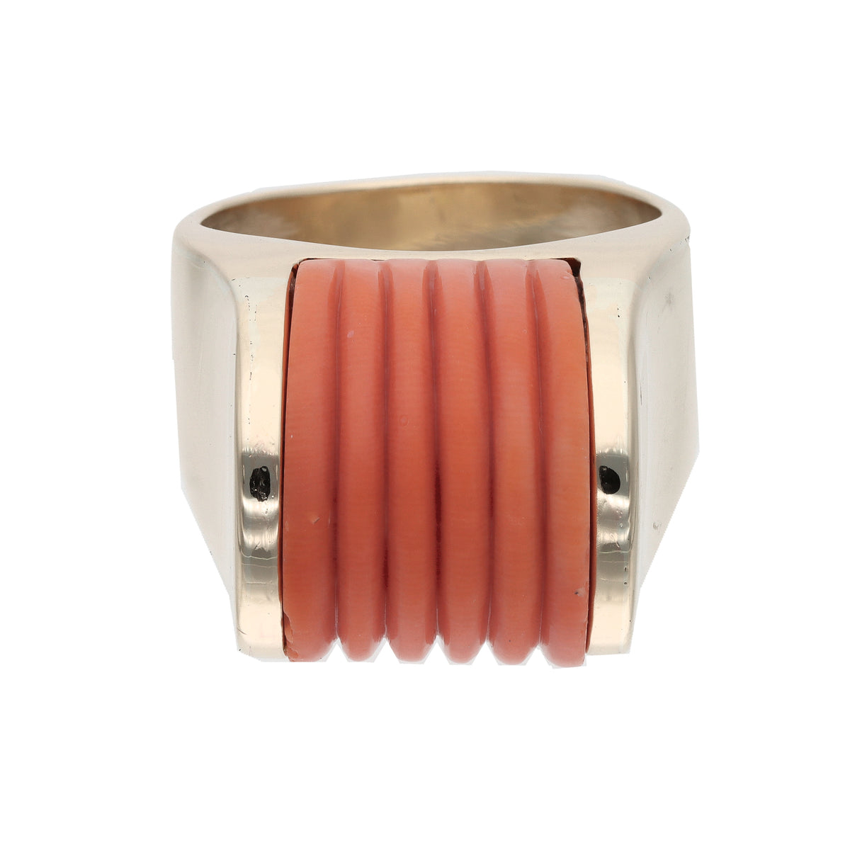 14K Yellow Gold Contemporary Estate Coral Stone Fashion Ring