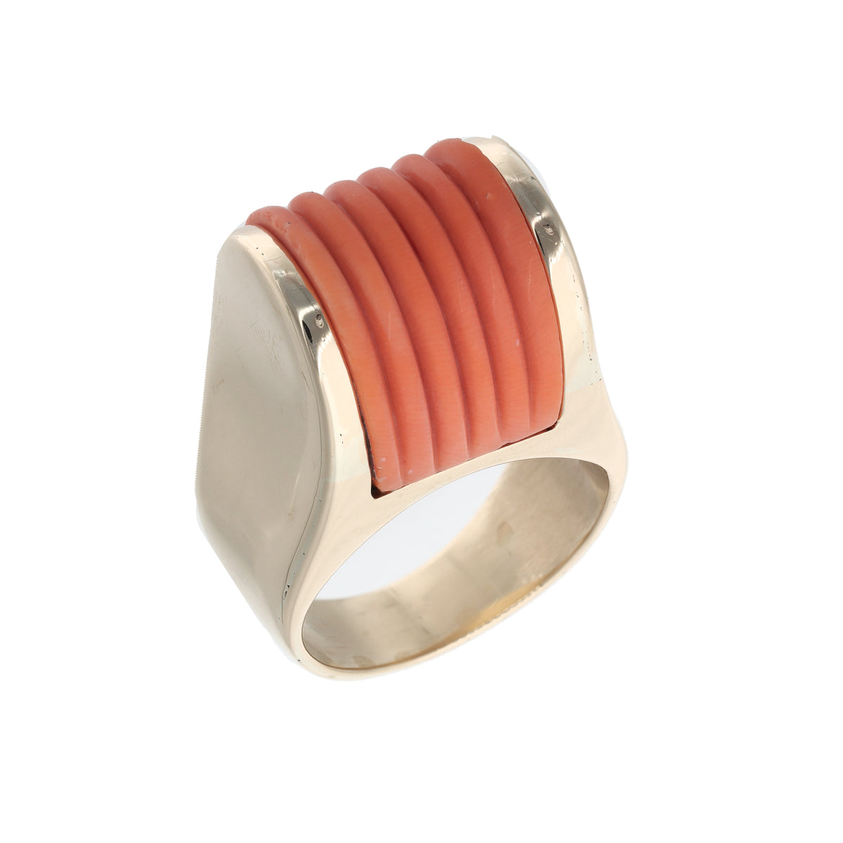 14K Yellow Gold Contemporary Estate Coral Stone Fashion Ring