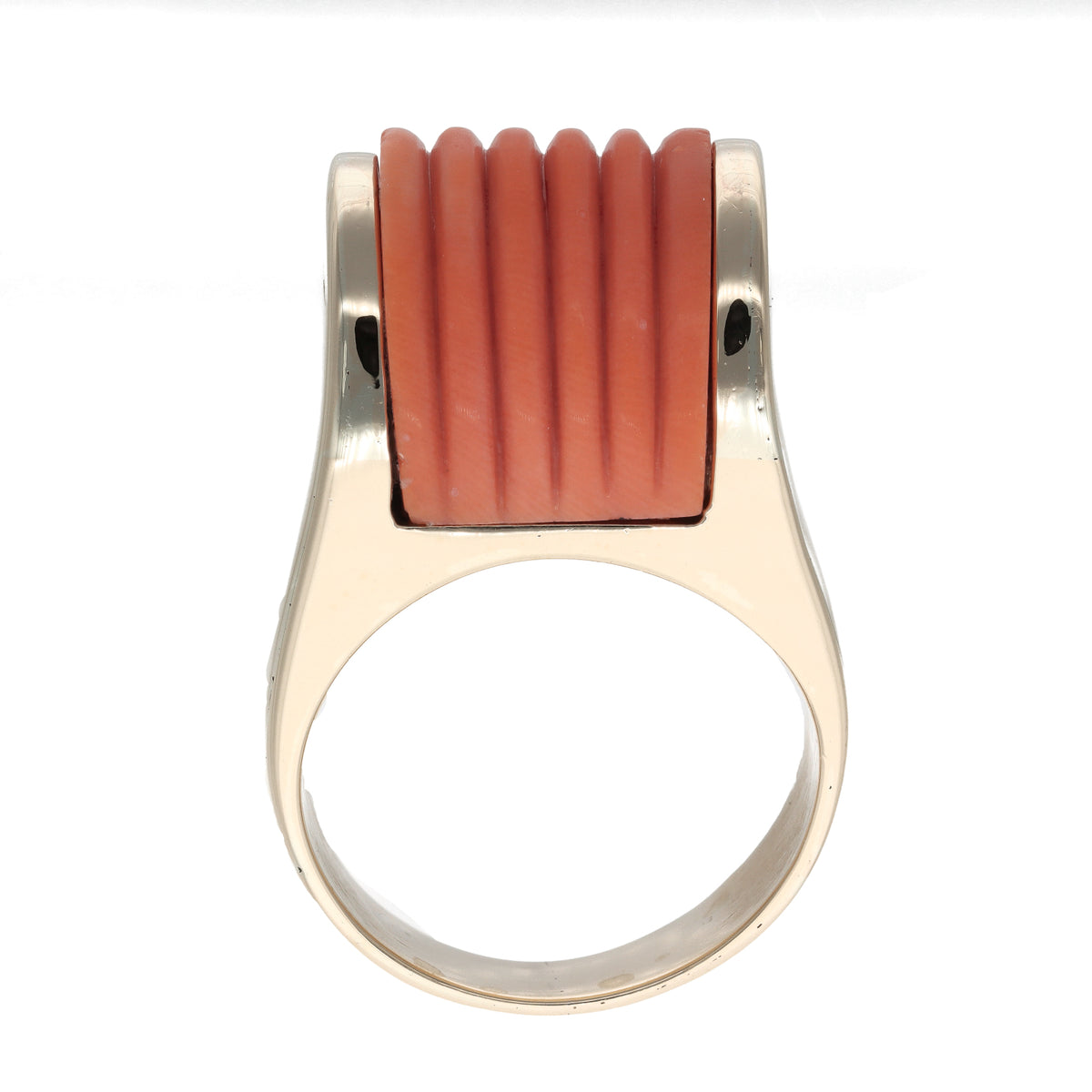 14K Yellow Gold Contemporary Estate Coral Stone Fashion Ring