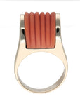 14K Yellow Gold Contemporary Estate Coral Stone Fashion Ring