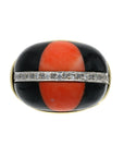 14K Yellow Gold Contemporary Estate Diamond, Onyx & Coral Fashion Ring