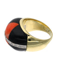 14K Yellow Gold Contemporary Estate Diamond, Onyx & Coral Fashion Ring