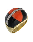 14K Yellow Gold Contemporary Estate Diamond, Onyx & Coral Fashion Ring