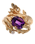 14K Yellow Gold Estate Amethyst & Pearl Flower Fashion Ring