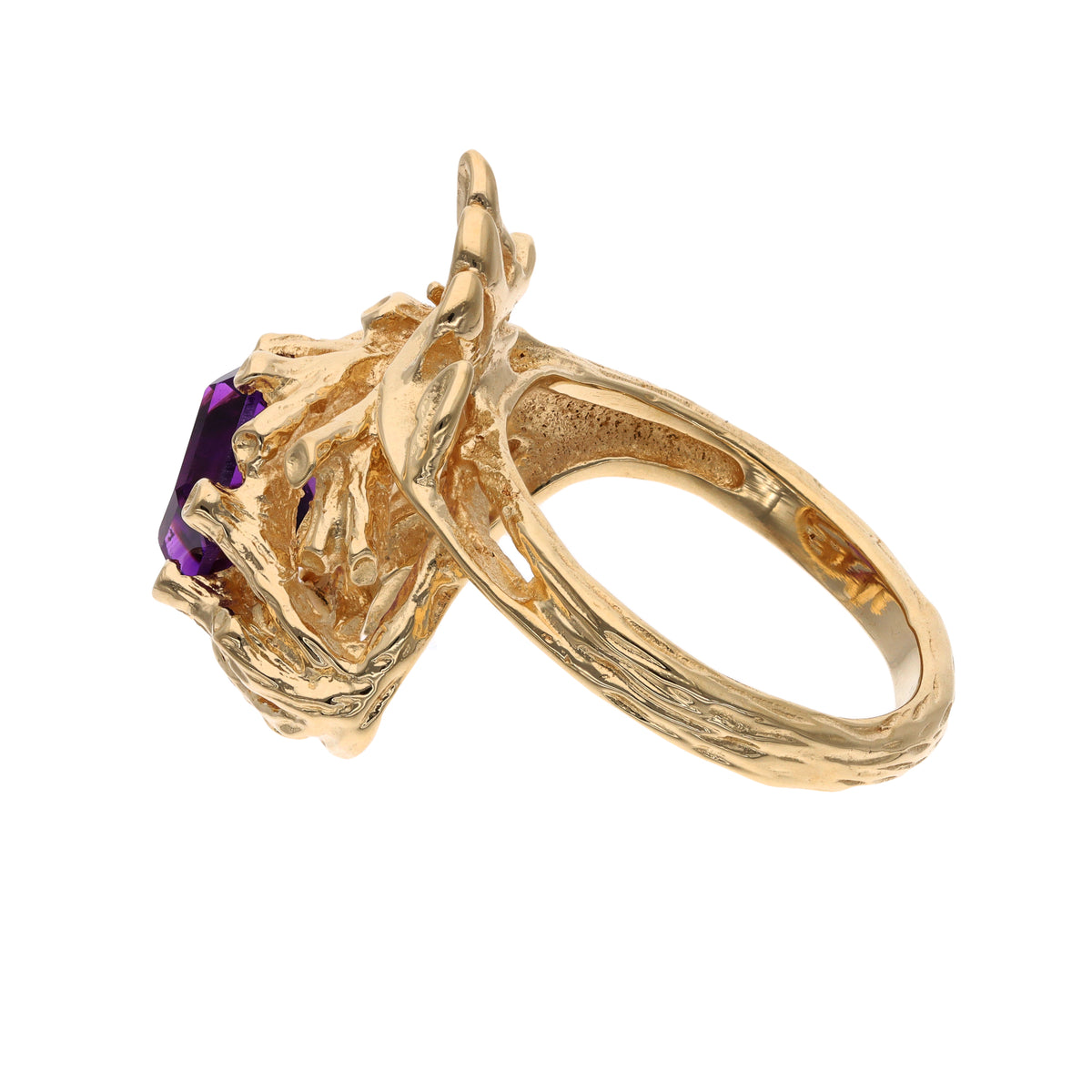 14K Yellow Gold Estate Amethyst &amp; Pearl Flower Fashion Ring