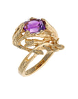 14K Yellow Gold Estate Amethyst & Pearl Flower Fashion Ring