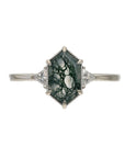 14K White Gold Moss Agate & White Sapphire Contemporary Ring