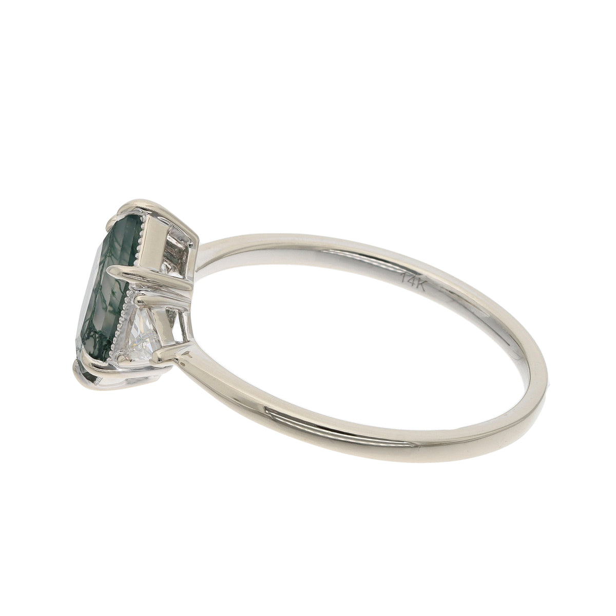 14K White Gold Moss Agate &amp; White Sapphire Contemporary Ring