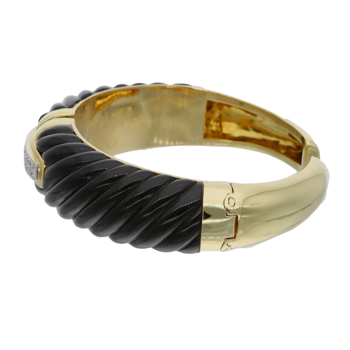 18K Gold Estate Onyx &amp; 0.50ct TW Diamond Bangle Bracelet