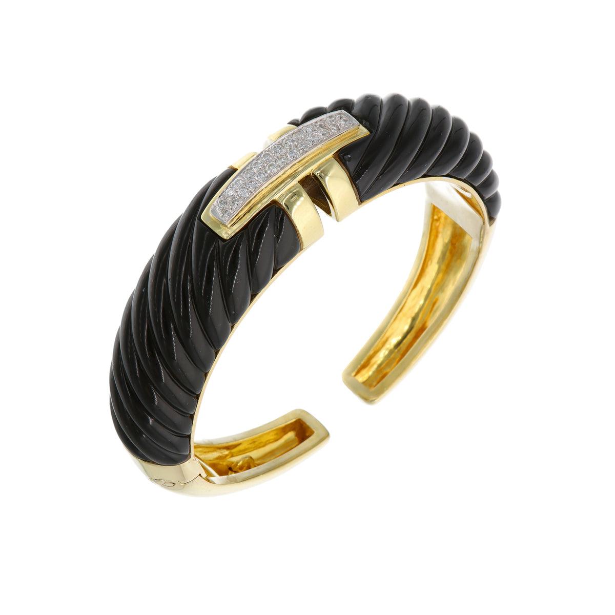 18K Gold Estate Onyx &amp; 0.50ct TW Diamond Bangle Bracelet