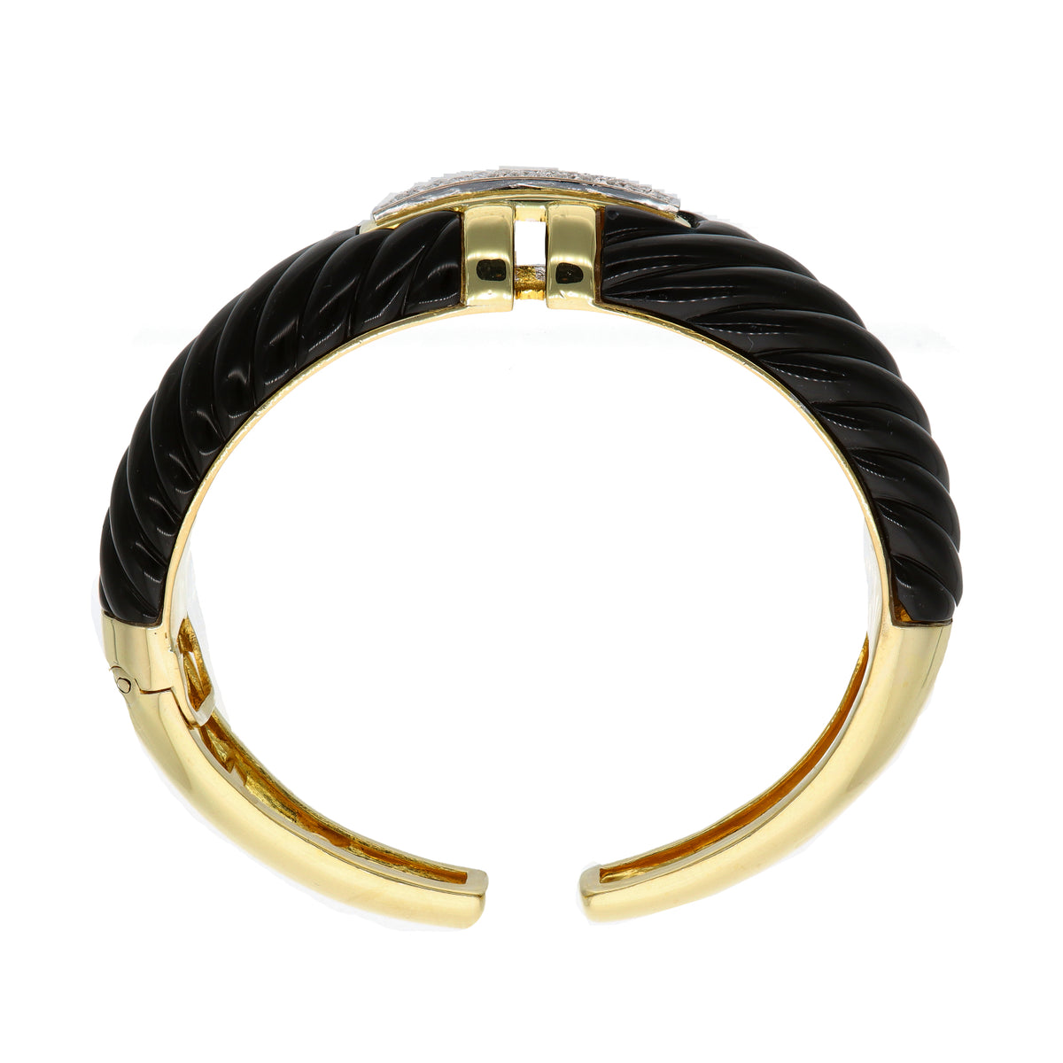 18K Gold Estate Onyx &amp; 0.50ct TW Diamond Bangle Bracelet