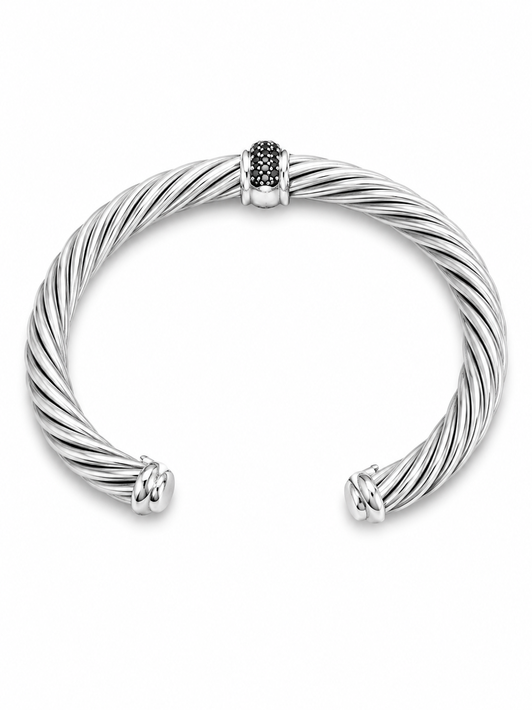 Pre-Owned David Yurman Sterling Silver Black Diamond Cable Cuff Bracelet 7.5"