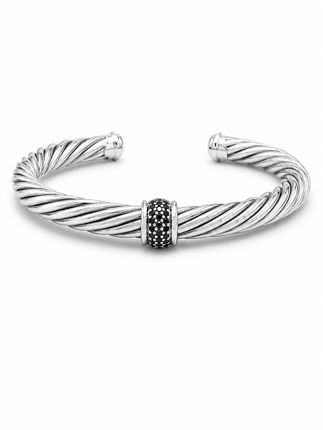 Pre-Owned David Yurman Sterling Silver Black Diamond Cable Cuff Bracelet 7.5"
