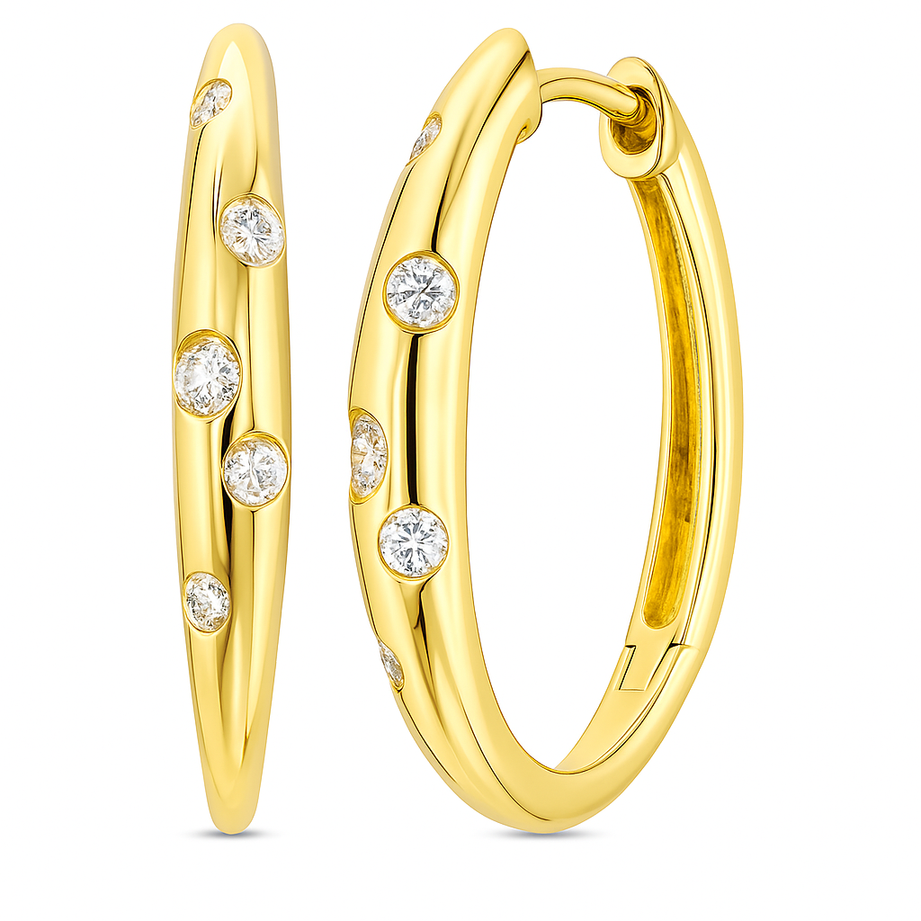 14K Yellow Gold Oval Diamond Hoop Earrings – .18ctw