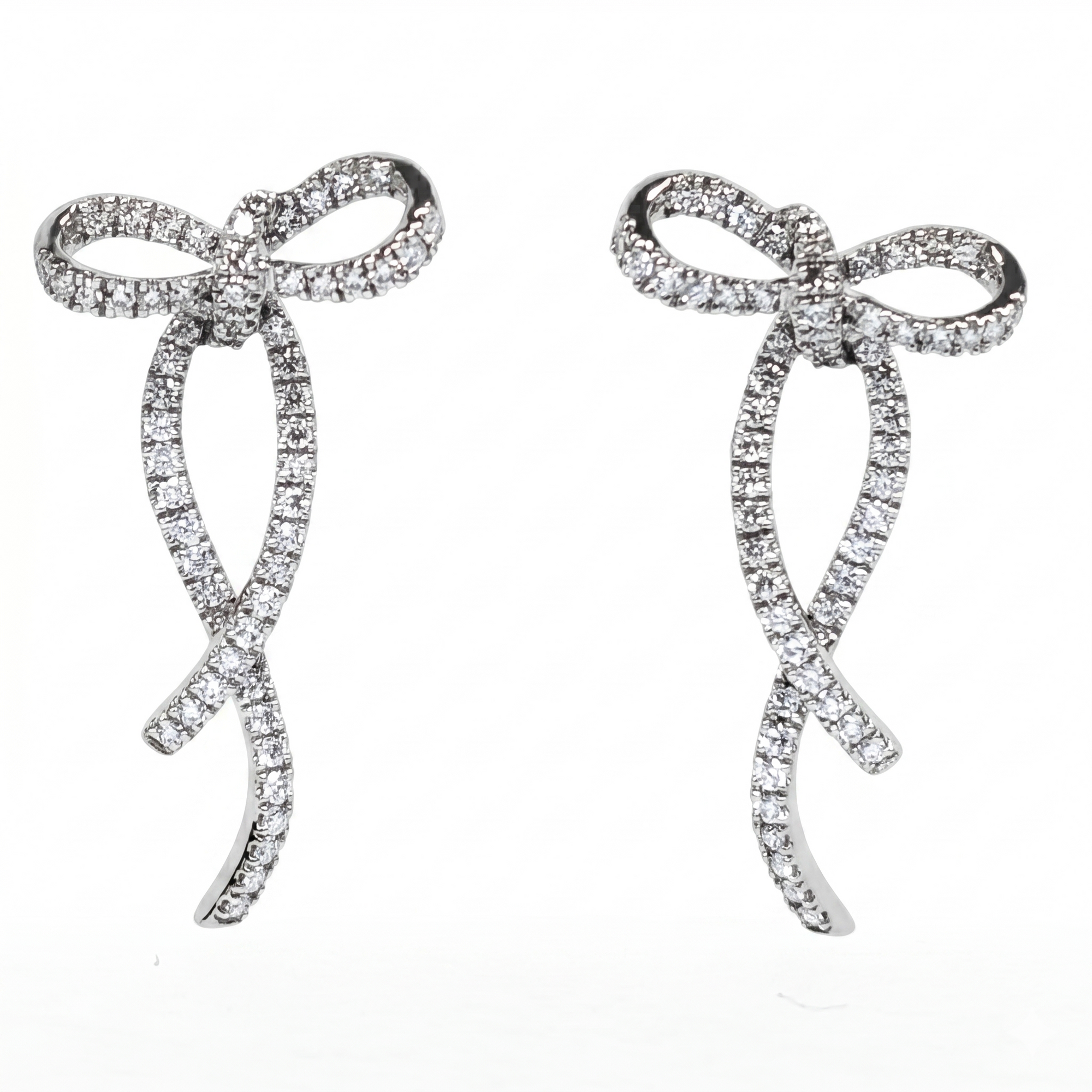 14K White Gold Diamond Bow Drop Earrings – .33ctw