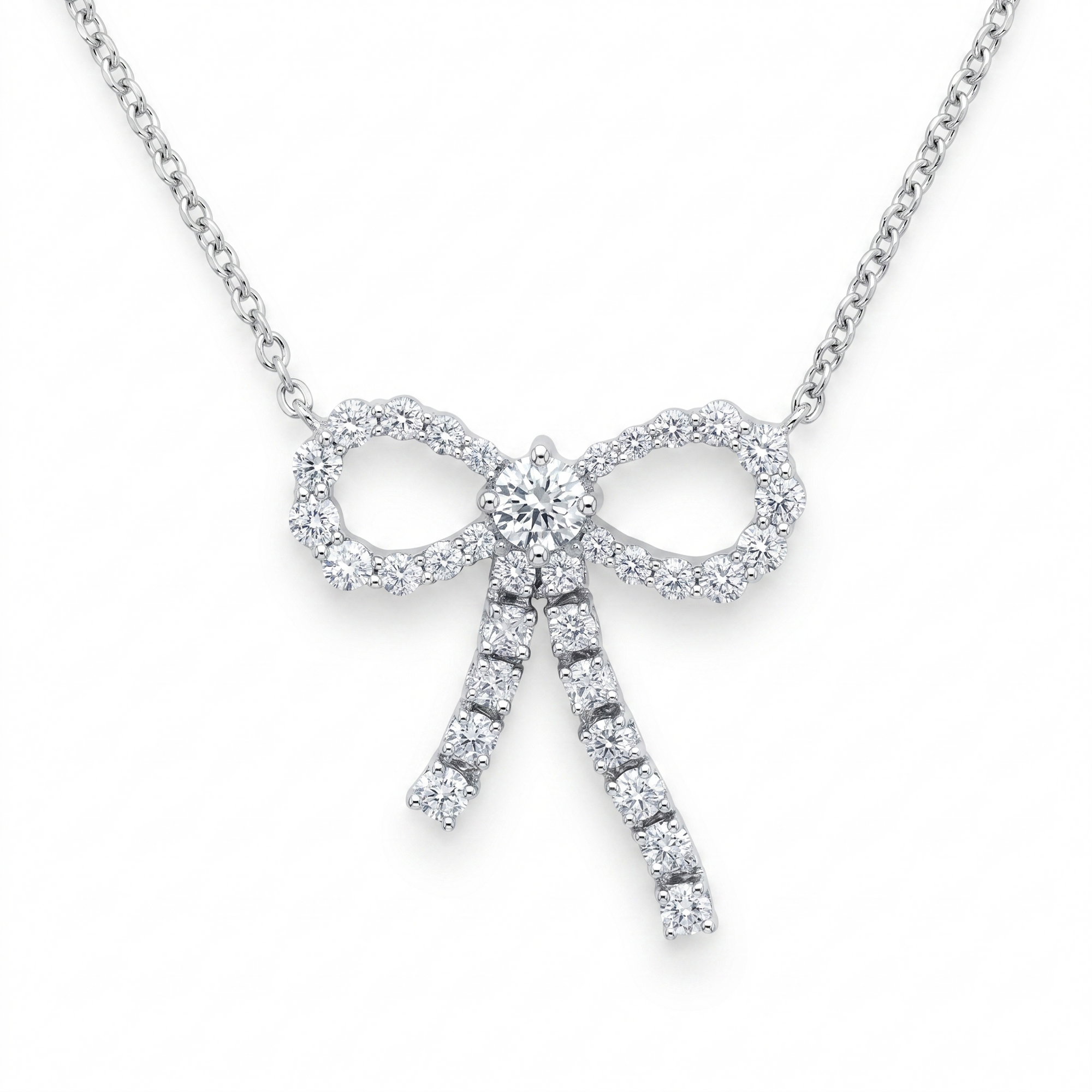 14K White Gold Diamond Bow Pendant with Articulated Ribbons – .42ctw