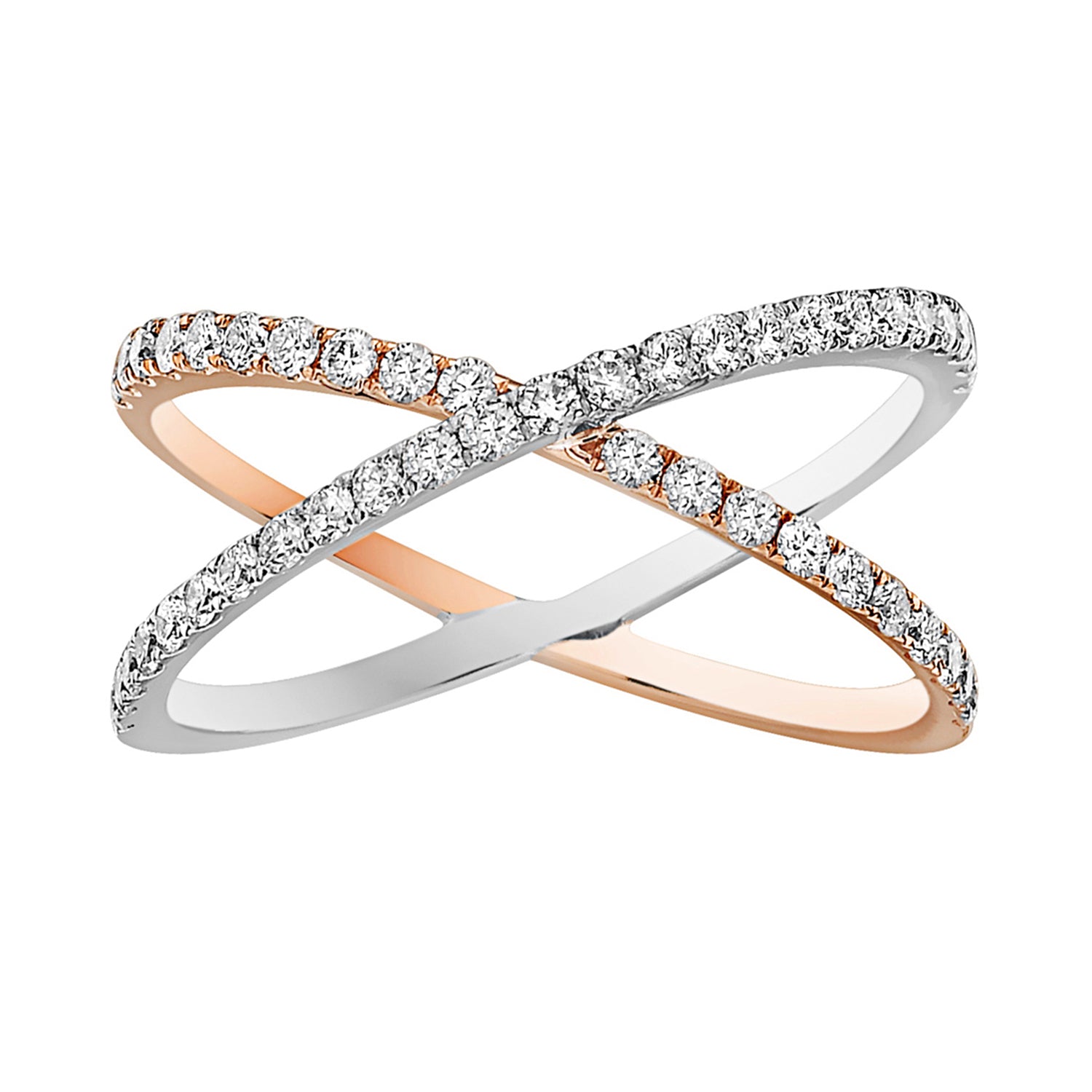 18K White &amp; Rose Gold Open X Diamond Fashion Ring – .43ctw