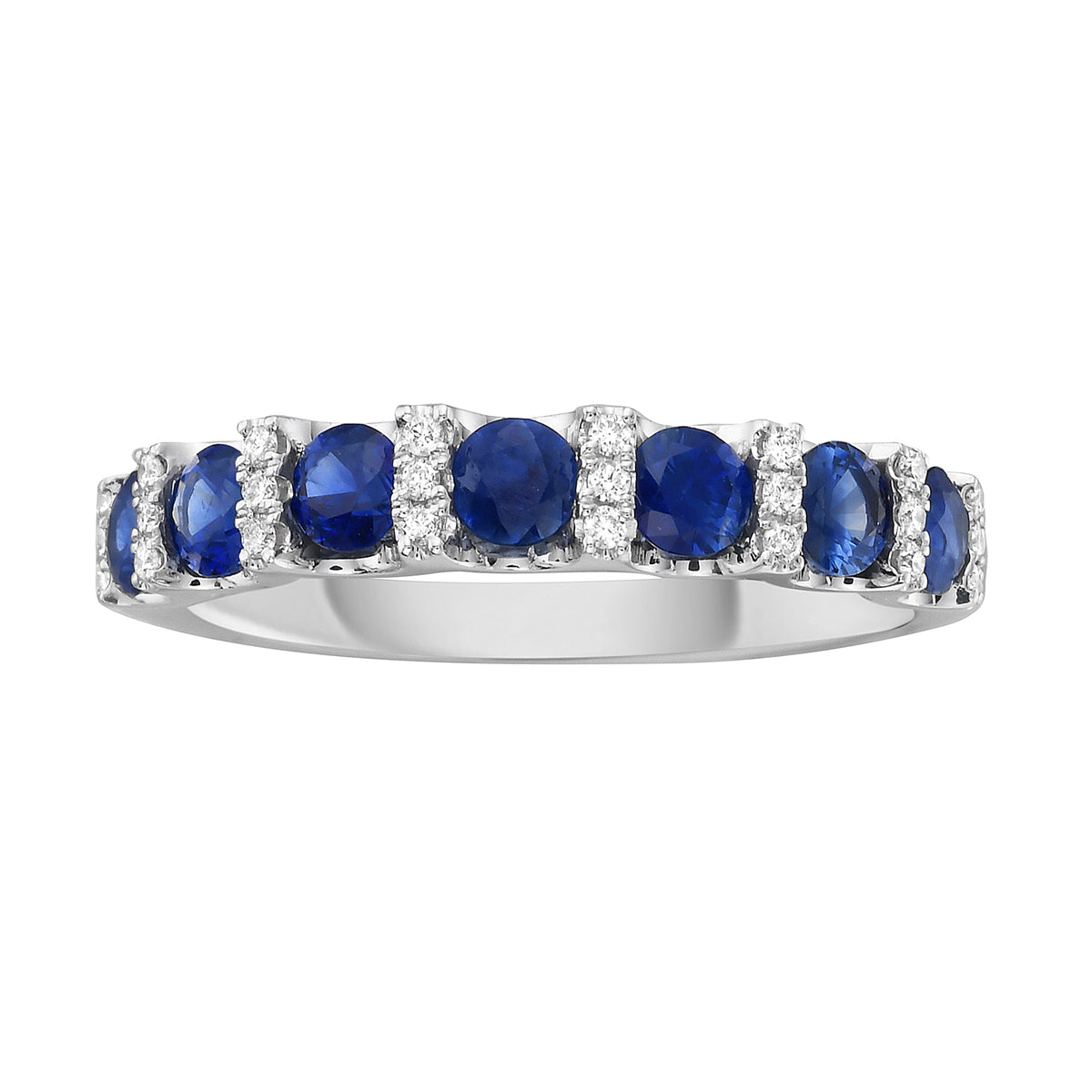 14K White Gold Sapphire &amp; Diamond Bar-Set Band – .80ctw Sapphires