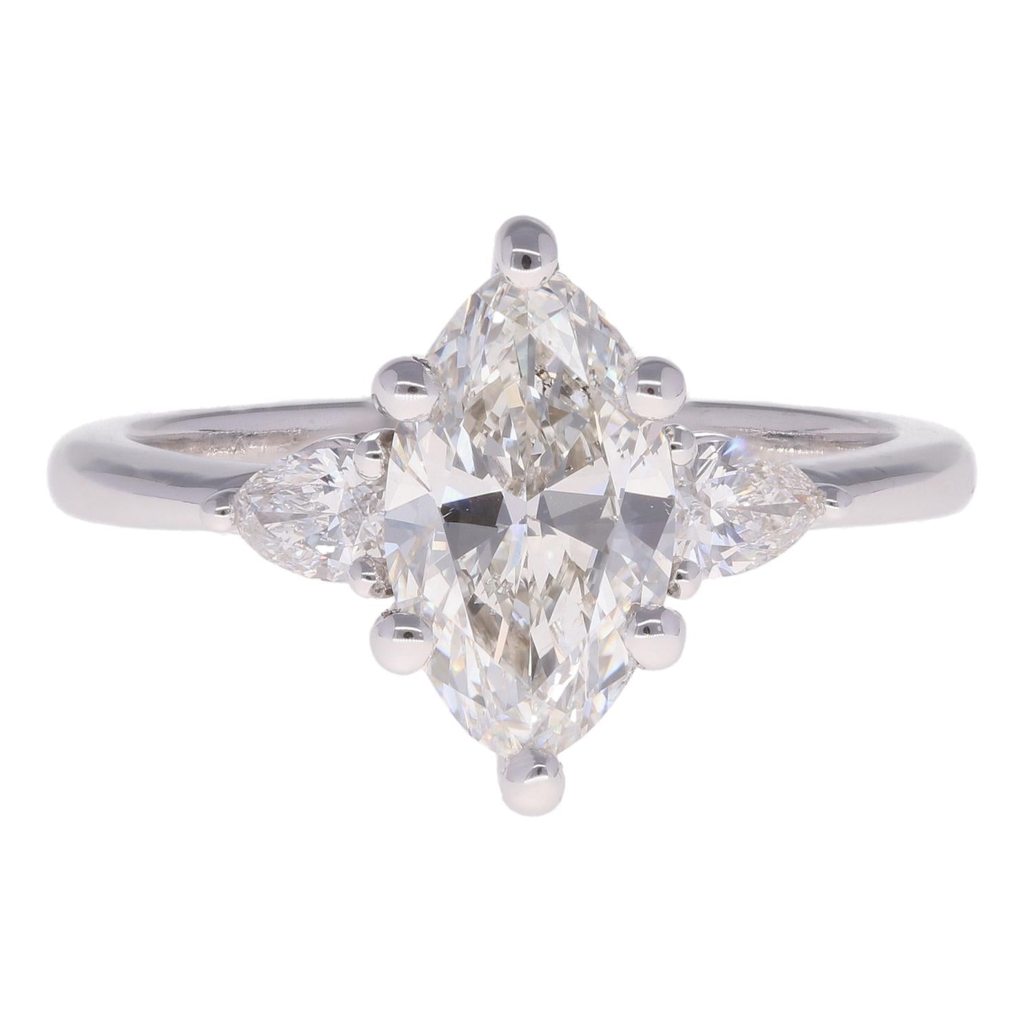1.77ct Marquise Natural Diamond Three Stone Engagement Ring