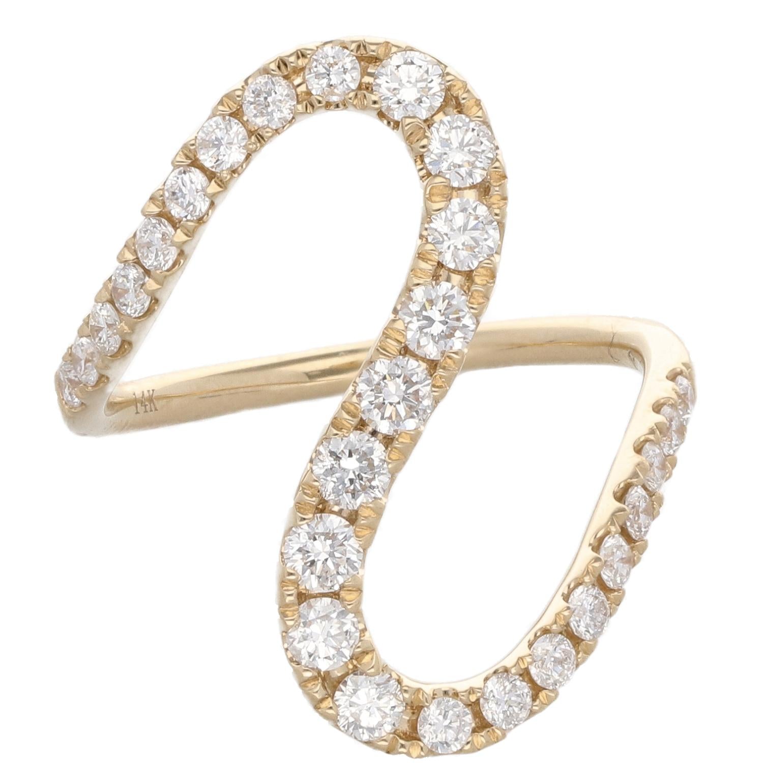 14K Yellow Gold Graduated Diamond Wave Ring – .82ctw